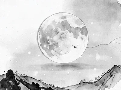 Full moon against empty winter gray