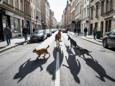 Normal street photo but everyone's shadow is a different animal