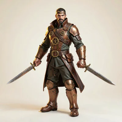 Game character tile of a stealthy assassin with twin daggers, three-quarter pose