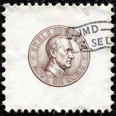 Postage stamp illustration, Nobel Prize medal design , tiny perfect composition,
