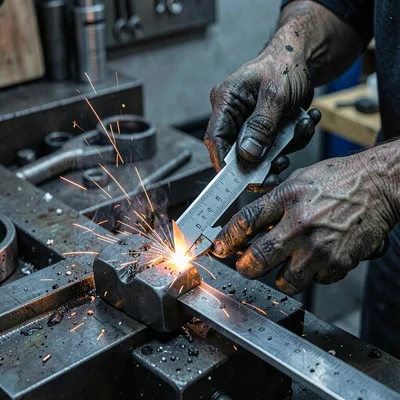 Through Sheffield steel vision, forged metal consciousness, A machinist checking