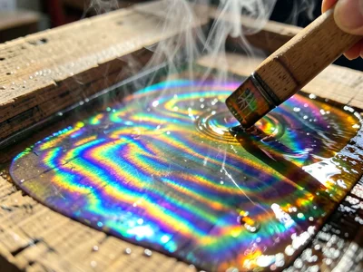 Hot glass being shaped with wooden jack, steam rising from wet wood on molten su