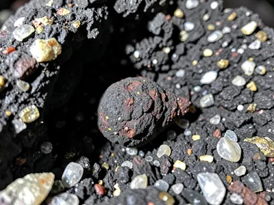 Volcanic bomb showing spindle shape from flight