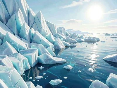 Tide-line ice rubble forms a chaotic broken edge between sea and shore, every sh