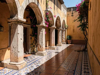 Receding Corridor with Column Shadows