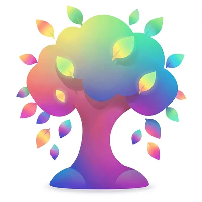 Organic blob gradient illustration, tree with gradient leaves falling , soft rou