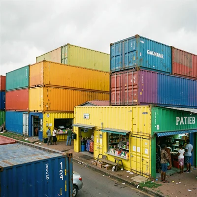 Overcast flat light in Accra, Ghana turning surfaces into pure color fields, Sta