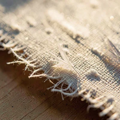 Macro study of a deckled cotton-rag print edge with feathered fibers catching ba