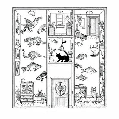 A pet-shop floor plan with bird, reptile, fish, small-mammal sections, a groomin