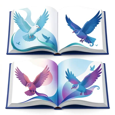 Morphing vector illustration, book pages becoming birds , smooth vector gradient