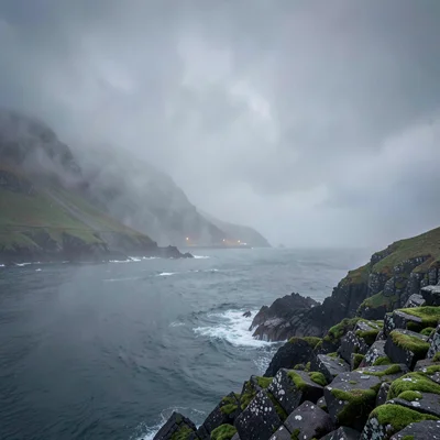 Highland atmospheric mist, Skye grey-green-purple, Ferry approaching through sea