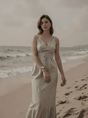Fashion editorial on sandy beach
