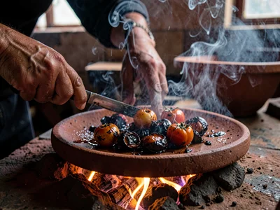 Charred Tomatoes and Tomatillos on Clay Comal
