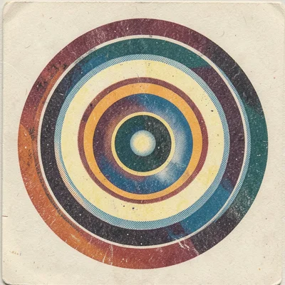 Concentric rings in two colors, each ring progressively more misregistered from 