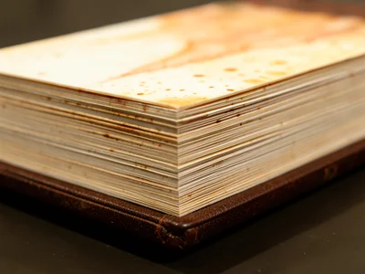 Bookbinder gluing marbled endpapers into a leather-bound cover