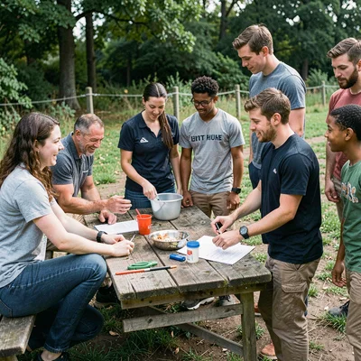 Documentary photography, unposed moment, Team building activity with diverse gro