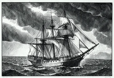 Storm ship cross-hatched