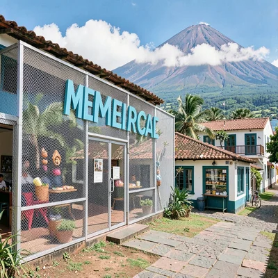 French Caribbean fusion in Guadeloupe, Memorial ACTe museum exterior, silver mes