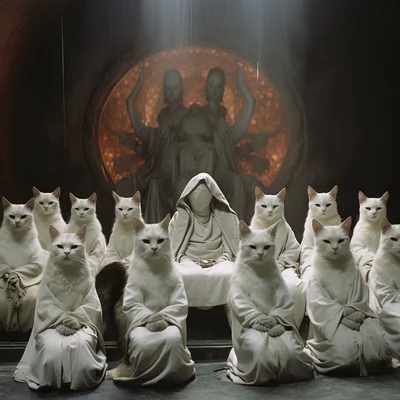 Film still cats occult sect ceremony. Movie directed