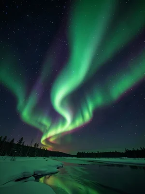 Aurora spiral, twisted magnetic field creating corkscrew shape in green and purp