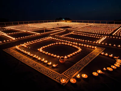 Sea of Hundreds of Diyas on Night Terrace