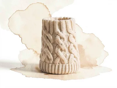 Tapered oat knit baguette with cable-knit crust ridges along its slender body, o