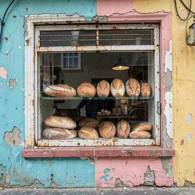Havana preserved decay, improvised maintenance beauty, Fresh bread loaves in a w