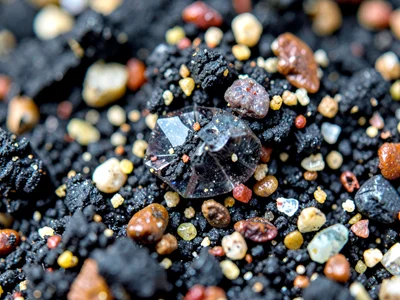 Sand grain containing visible crystal structure