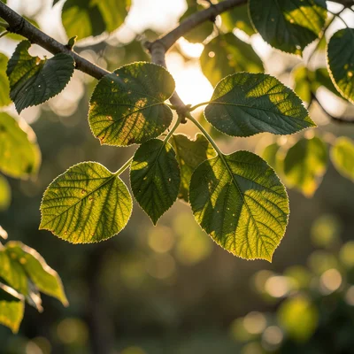 Tree branch with realistic leaves but each leaf has different botanical sketch s