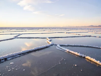 Salt polygon edges visible through water layer