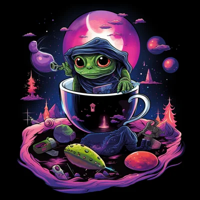 Black t-shirt print detail. Scene exaggerated Evil Ke