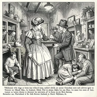 A wealthy lady inspecting the poor