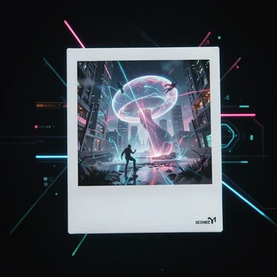 Polaroid camera printing photo that comes alive, 3D scene emerging from print