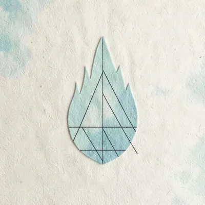 Centered vector flame-graph segment with hairline rules, calm cyan and ivory