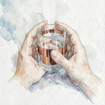 Documentary square of hands wrapping a glass piece in copper foil tape