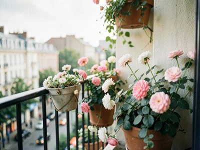 Balcony flowers soft urban garden