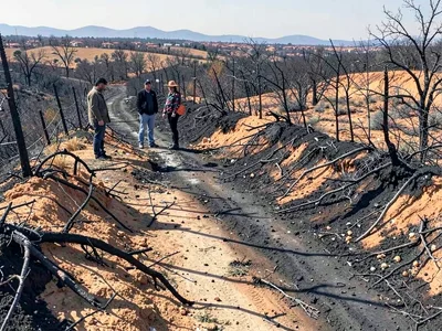 Burned and unburned meeting at firebreak line