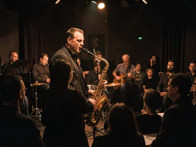 Dimly lit jazz club performance