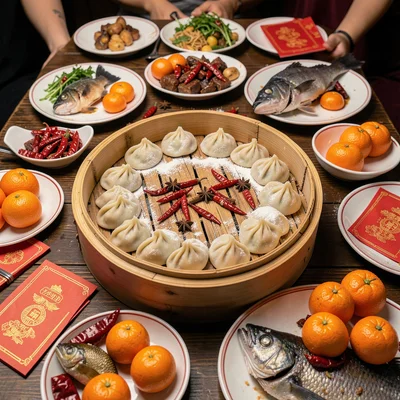 Dumplings Arranged in Bamboo Steamer Overhead