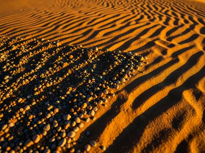 Desert pavement surface, tightly packed pebble mosaic left behind after wind rem