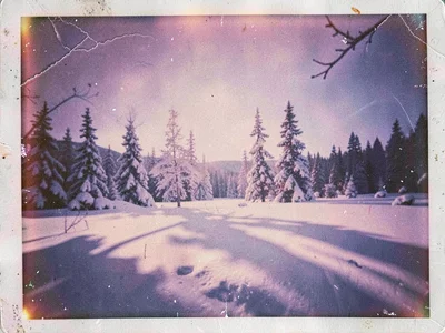 Snow scene with purple shadows