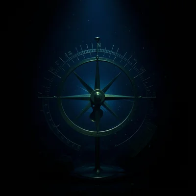 Sextant arc and vernier scale, brass instrument against dark background