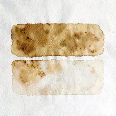 Two horizontal color-blocks meet center-frame in deep ochre and pale eggshell, t