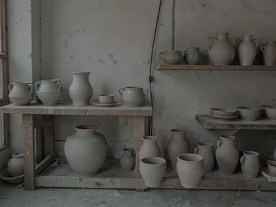 Ceramics studio with pottery