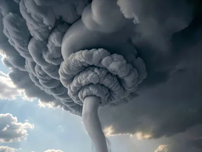 Mammatus formations pendant beneath unseen storm structure