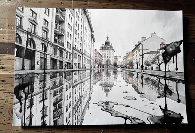 City puddle reflection drip