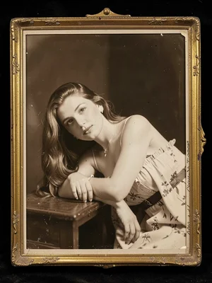 Reclining woman portrait, unusual for the period — hair loose, looking slightly 