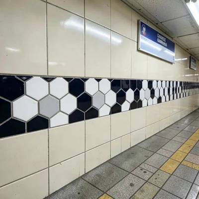 Hexagonal Mosaic Border Band Navy White
