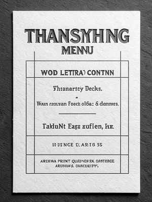 Wood type Thanksgiving menu card, traditional typography, heavy impression