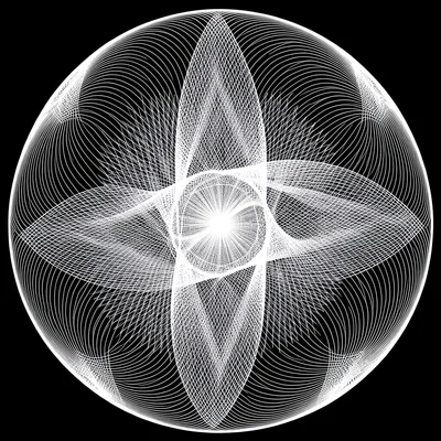 An abstract sphere formed by recursive flow lines spiraling inward from all dire